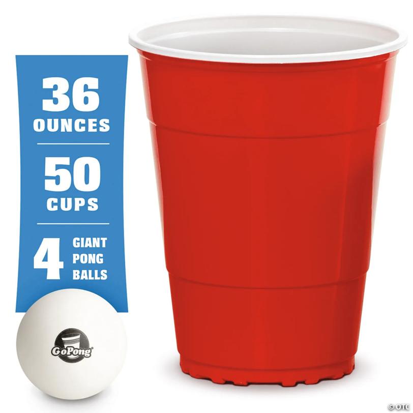 GoBig 36oz Giant Red Party Cups 50 PACK - Holds Twice as Much as Standard Party Cups | Includes 4 XL Pong Balls