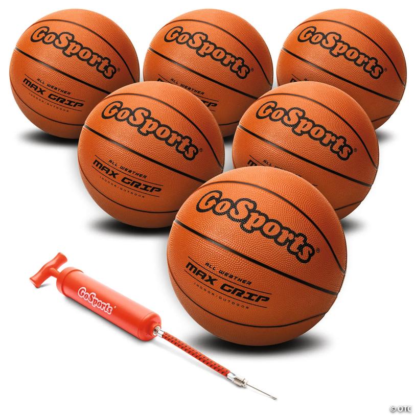 GoSports Indoor / Outdoor Rubber Basketballs - Six Pack of Size 7 Balls with Pump & Carrying Bag