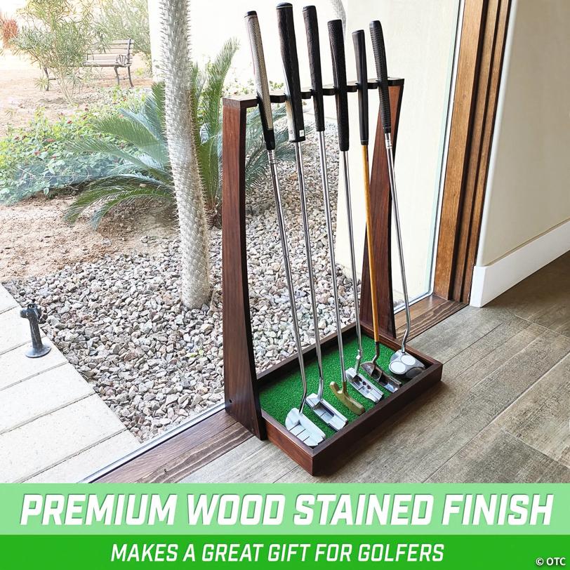 GoSports Premium Wooden Golf Putter Stand - Indoor Display Rack - Holds 6 Clubs
