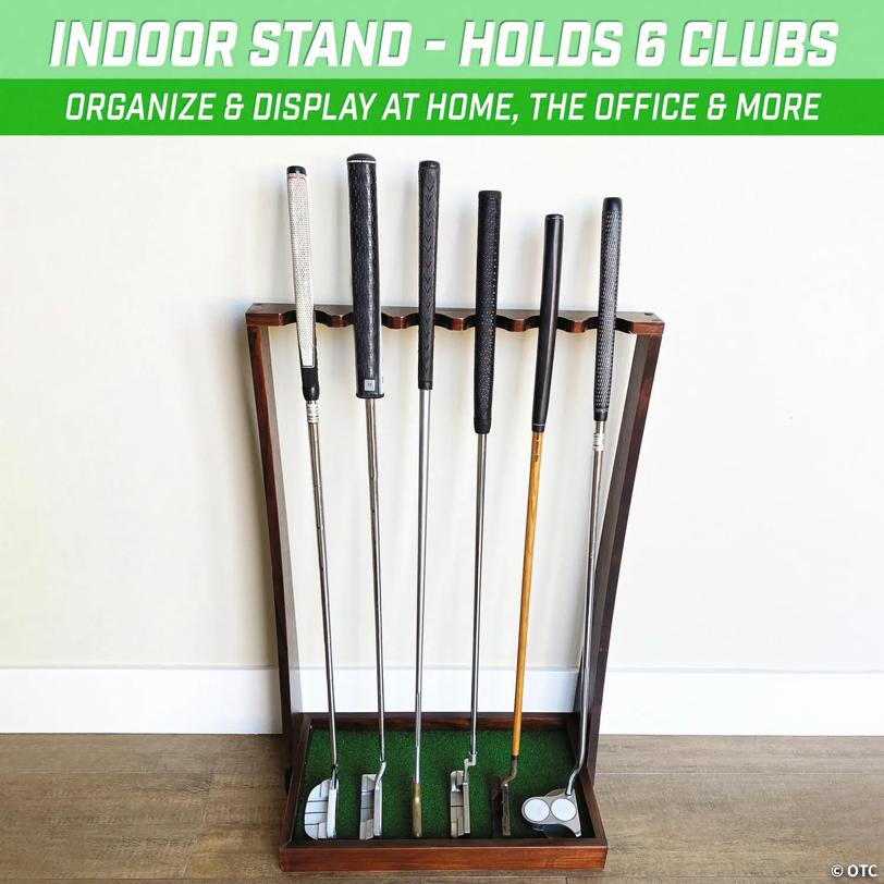 GoSports Premium Wooden Golf Putter Stand - Indoor Display Rack - Holds 6 Clubs