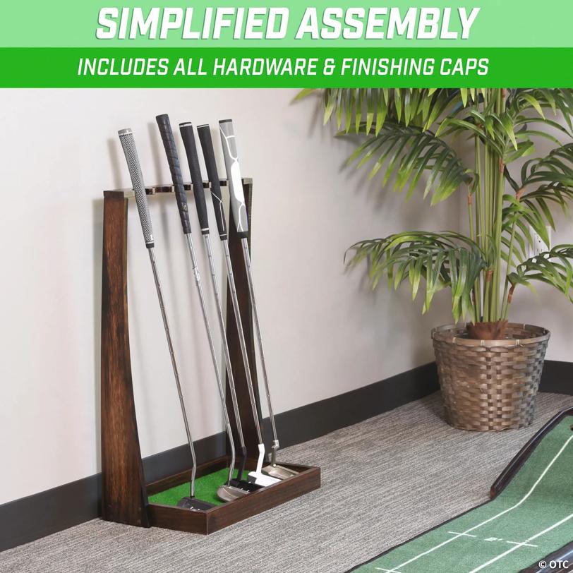 GoSports Premium Wooden Golf Putter Stand - Indoor Display Rack - Holds 6 Clubs