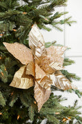 13" Gold Velvet Glitter Poinsettia Stem