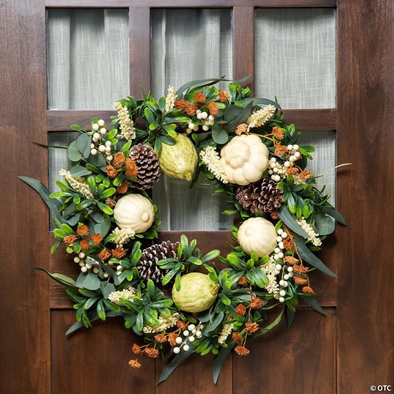 Gourds and Foliage Artificial Thanksgiving Wreath - 24-Inch  Unlit