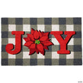 Gray and Red Poinsettia "Joy" Christmas Natural Coir Outdoor Doormat 18" x 30