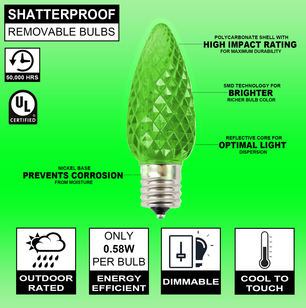 C9 Wonderful LED SMD Bulb (25 bulbs/bag) - Faceted, Green
