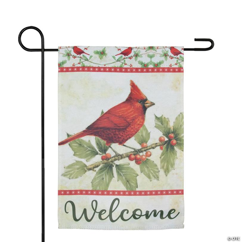 Green and Red Cardinal Christmas Outdoor Garden Flag 18" x 12.5