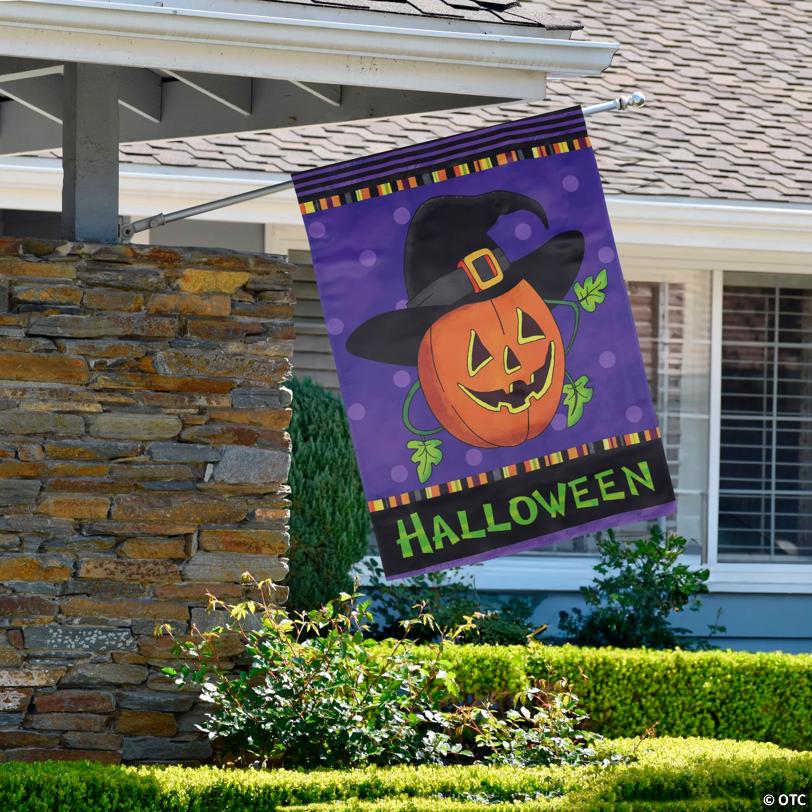 Happy Halloween Pumpkin in a Witch Hat Outdoor House Flag 28" x 40