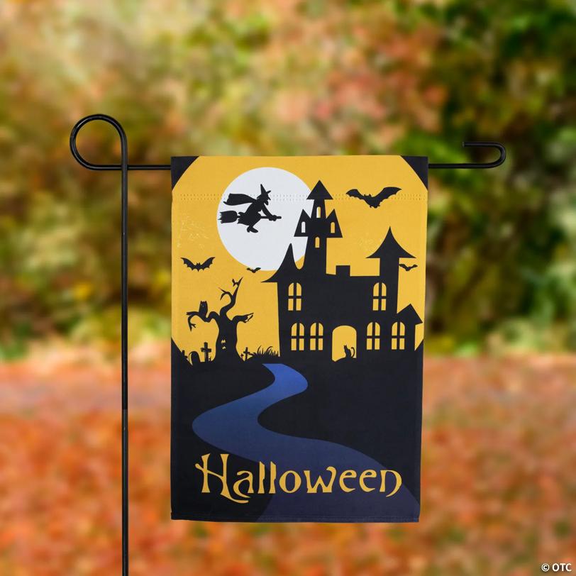 Haunted House with Flying Witch Halloween Outdoor Garden Flag - 18" x 12.5