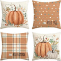Hello Fall Pumpkin Throw Pillow Covers - Set of 4 (18x18 Inch) Autumn Decor