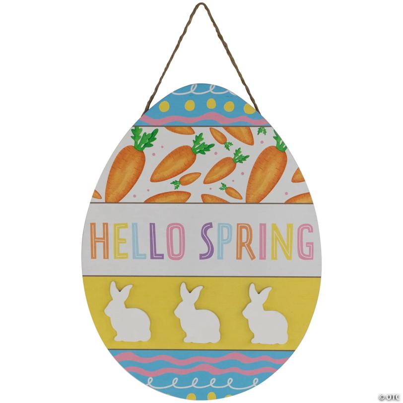 Hello Spring Easter Egg Wooden Wall Sign - 15.75