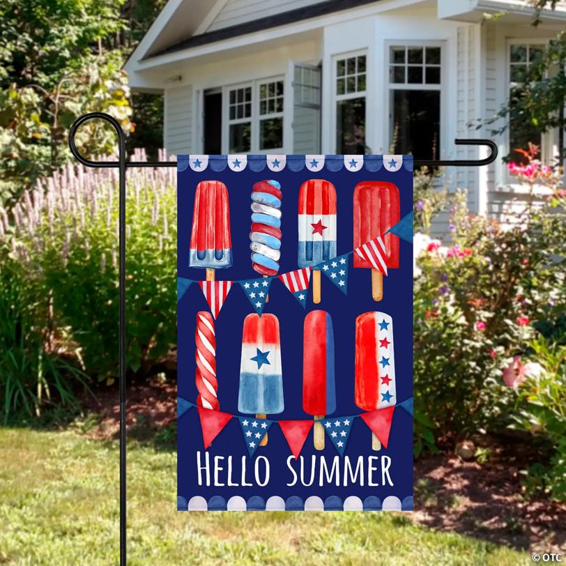 Hello Summer Patriotic Americana Popsicle Garden Flag 12.5" x 18
