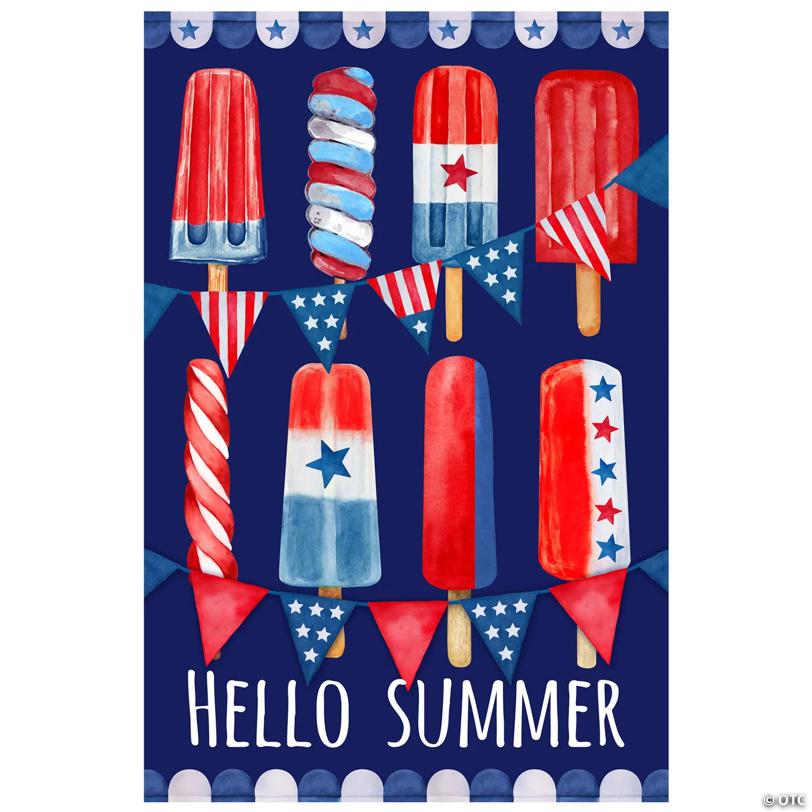 Hello Summer Patriotic Americana Popsicle Garden Flag 12.5" x 18