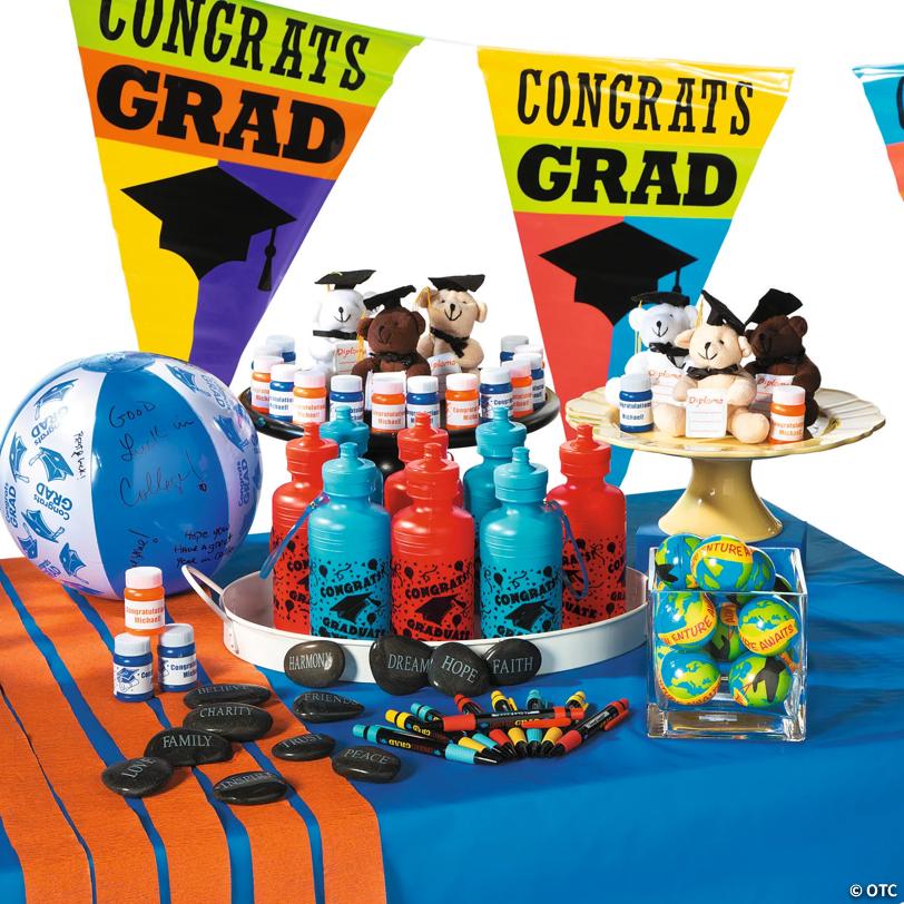 Inflatable 11" Blue Congrats Grad Autograph Medium Beach Balls - 12 Pc.