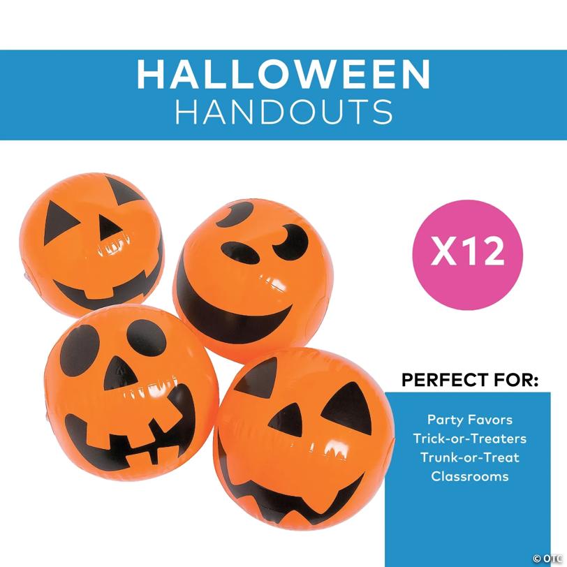 Inflatable 11" Jack-O’-Lantern Orange Medium Beach Balls - 12 Pc.