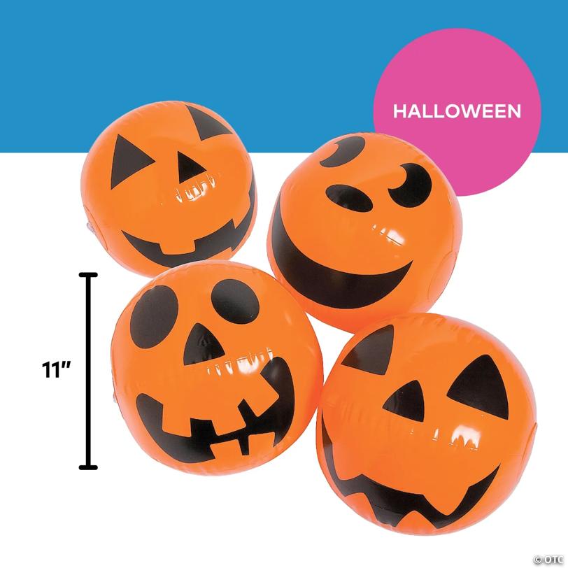 Inflatable 11" Jack-O’-Lantern Orange Medium Beach Balls - 12 Pc.