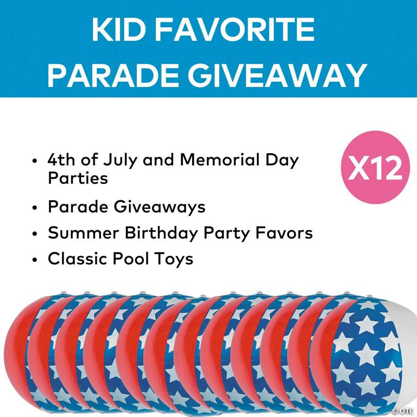 Inflatable 11" Medium Patriotic Stars & Stripes Beach Balls - 12 Pc.