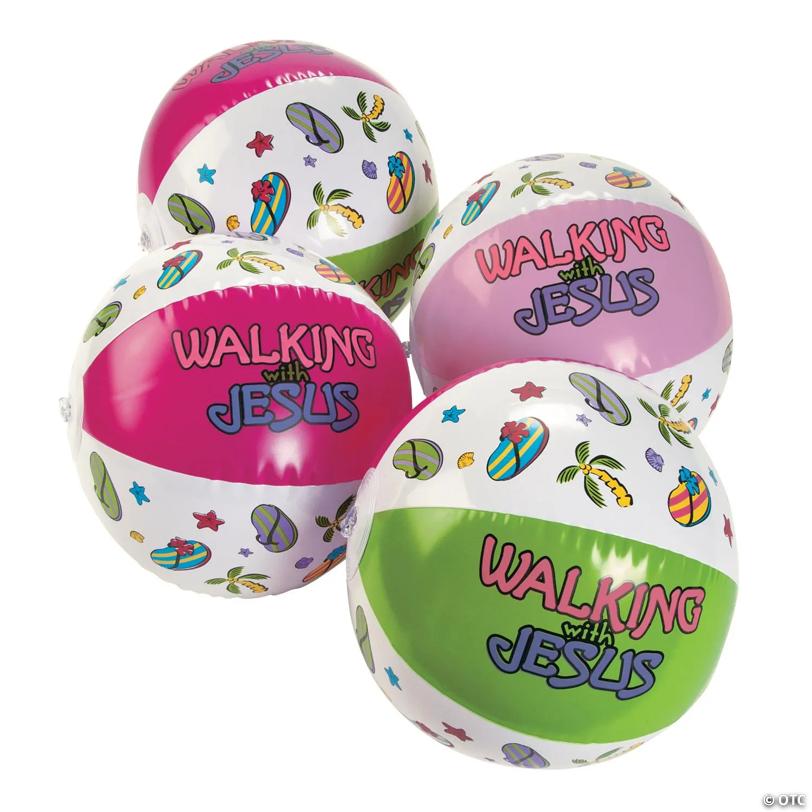 Inflatable 11" Walking with Jesus Medium Beach Balls - 12 Pc.