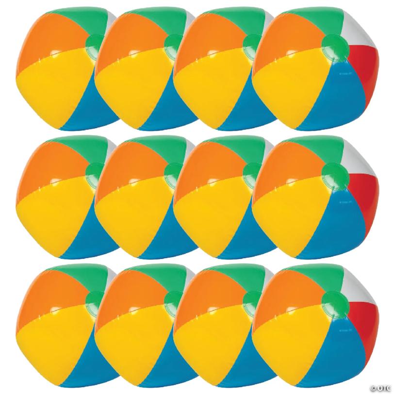 Inflatable 12" Classic Colorful Large Vinyl Beach Balls - 12 Pc.