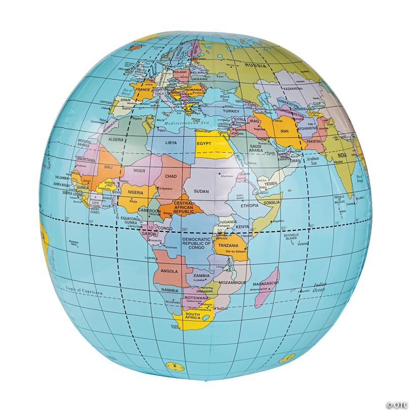 Inflatable 33" Multicolored Globe Giant Vinyl Beach Ball