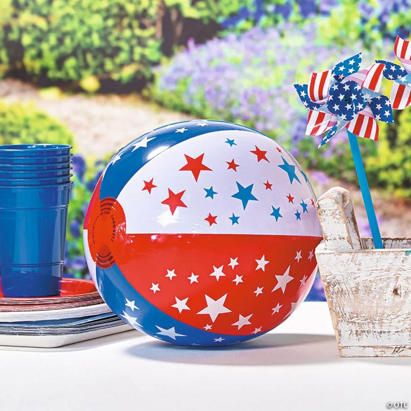 Inflatable 9" Patriotic Star Medium Vinyl Beach Balls - 12 Pc.