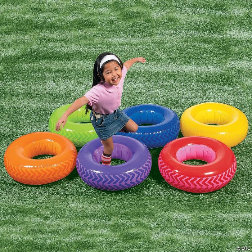 Inflatable Rainbow Tires Obstacle Course Game