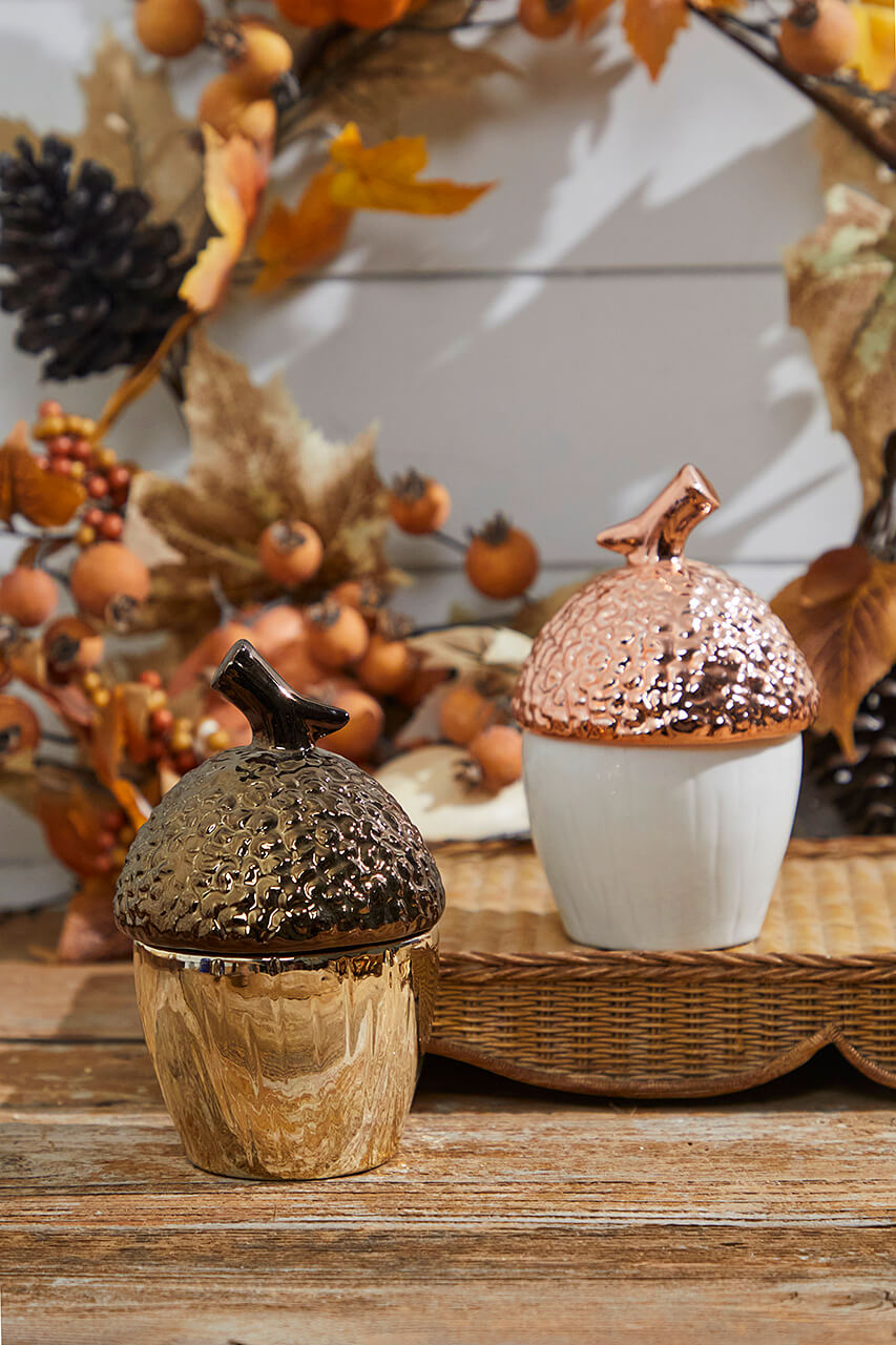 Large Top Ceramic Metallic Acorn Container
