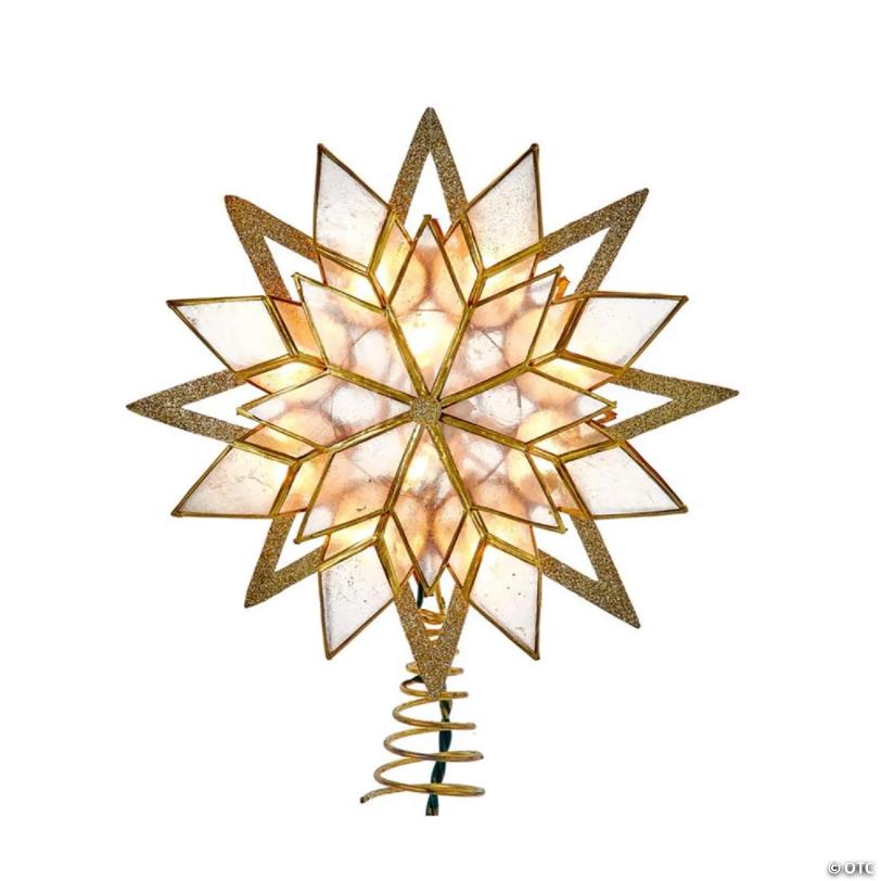 Kurt Adler 10-Light Capiz Treetop, Gold Glitter Star, 9.5 Inches