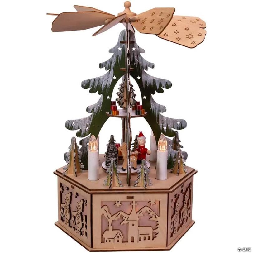 Kurt Adler Battery-Operated Light-Up Wooden Windmill Tree Scene Table Piece, 11 Inches