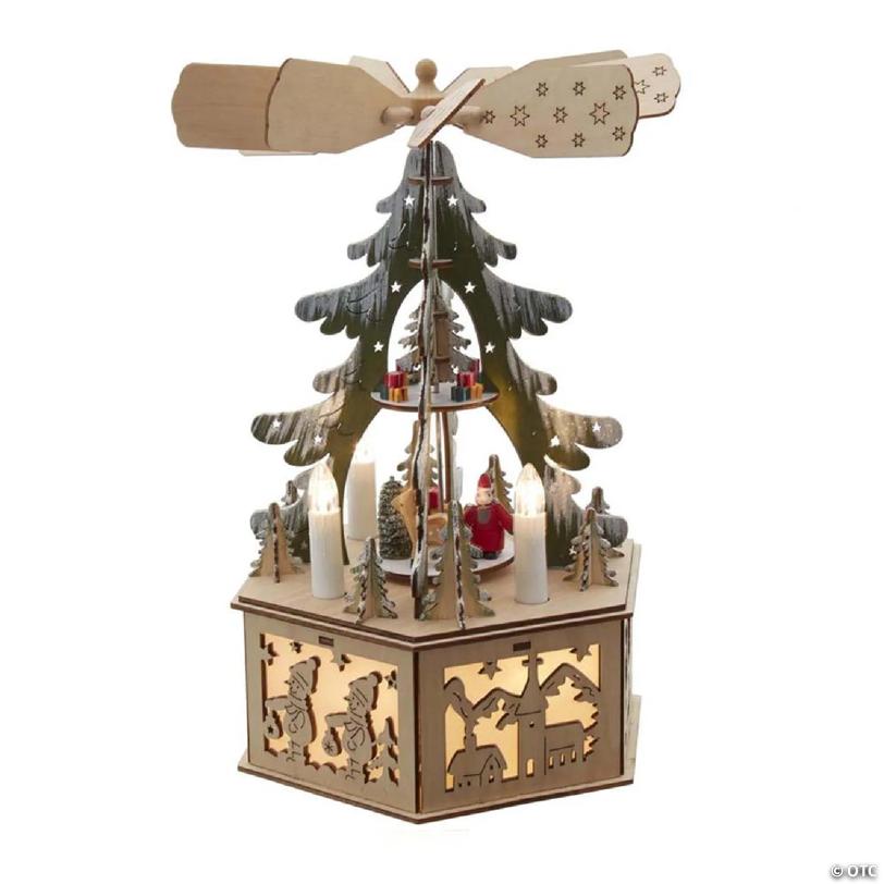 Kurt Adler Battery-Operated Light-Up Wooden Windmill Tree Scene Table Piece, 11 Inches