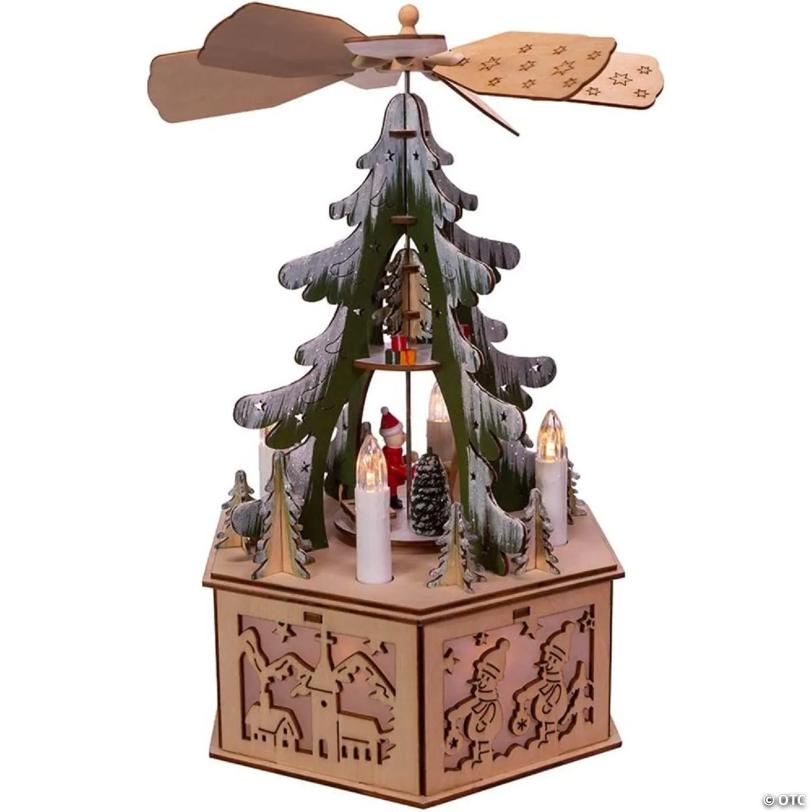 Kurt Adler Battery-Operated Light-Up Wooden Windmill Tree Scene Table Piece, 11 Inches