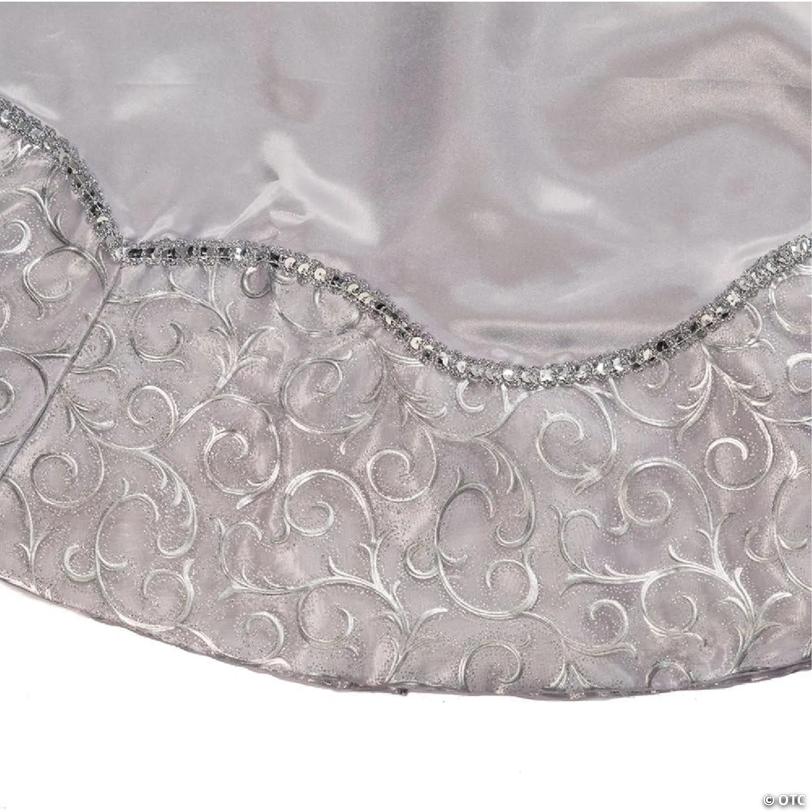 Kurt Adler Christmas Satin Tree Skirt with Sequined Border, Silver, 48in