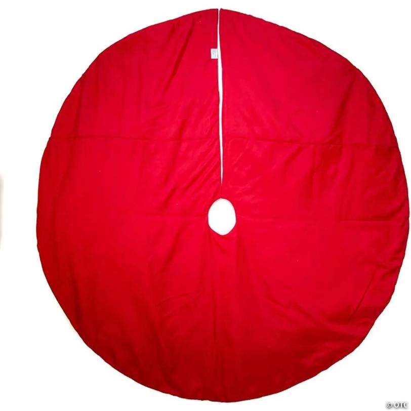 Kurt Adler Christmas Tree Skirt with Embroidered and Pleated Border, Red, 60in