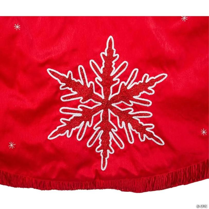 Kurt Adler Christmas Tree Skirt with Embroidered and Pleated Border, Red, 60in