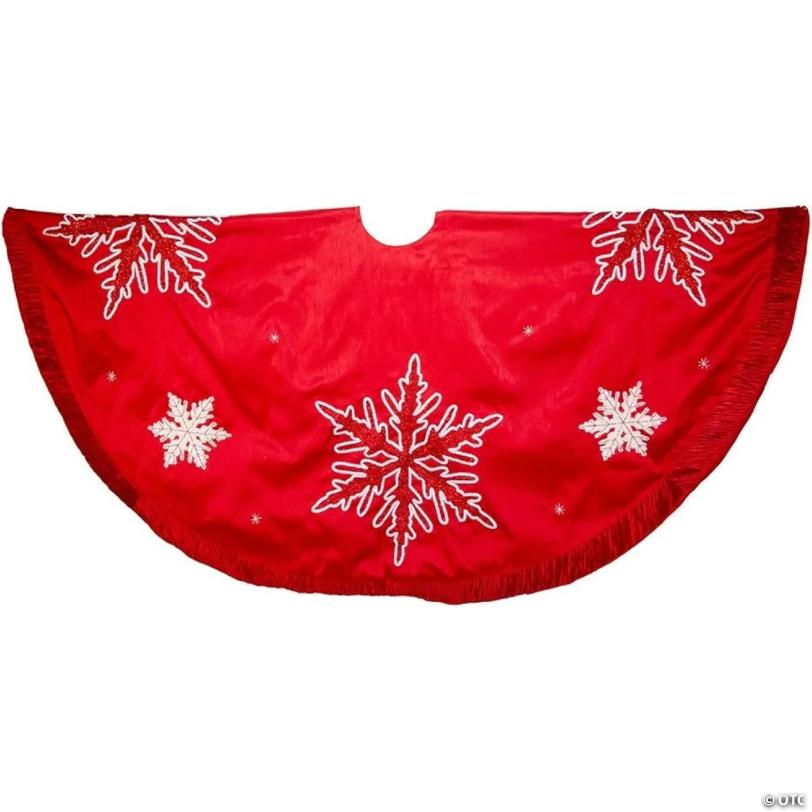 Kurt Adler Christmas Tree Skirt with Embroidered and Pleated Border, Red, 60in