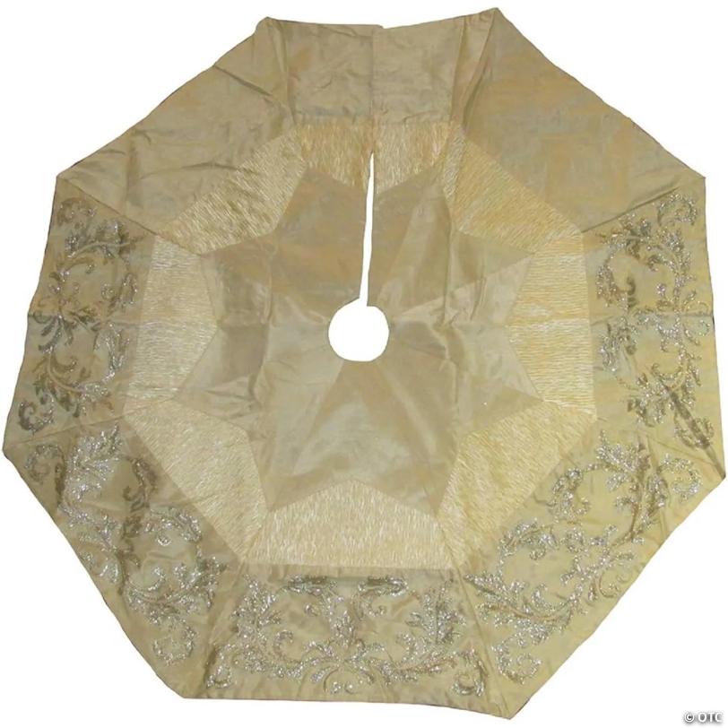Kurt Adler Christmas Tree Skirt with Sequined Border Design, Gold Ivory, 50in