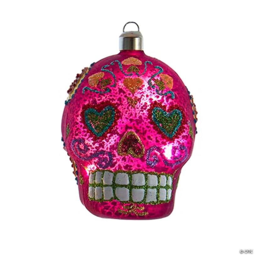 Kurt Adler Hanging Pre-Lit Glass Ornaments, Day of the Dead Skulls, Assorted Colors