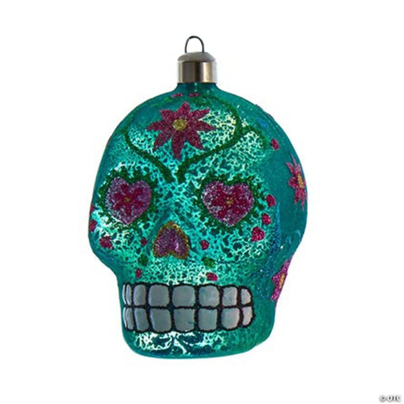 Kurt Adler Hanging Pre-Lit Glass Ornaments, Day of the Dead Skulls, Assorted Colors