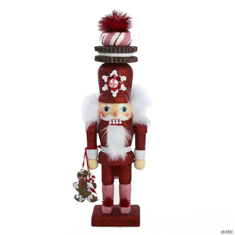 Kurt Adler Hollywood Red Gingerbread Nutcracker with Cookie Hat, 12 inches