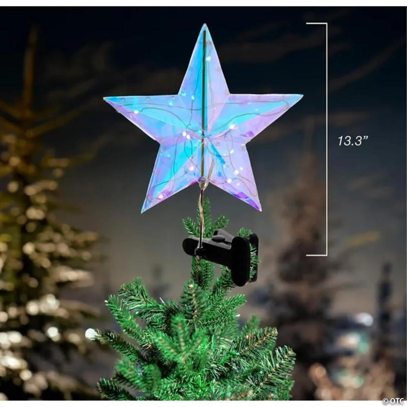 Kurt Adler Lighted Magical Iridescent Star Tree Topper, 13.25 Inches
