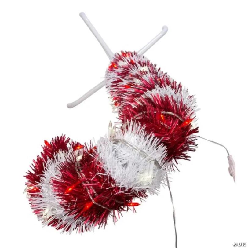 Kurt Adler Tinsel Candy Can Light Up Christmas Plastic Decoration, Red White, 3 Feet