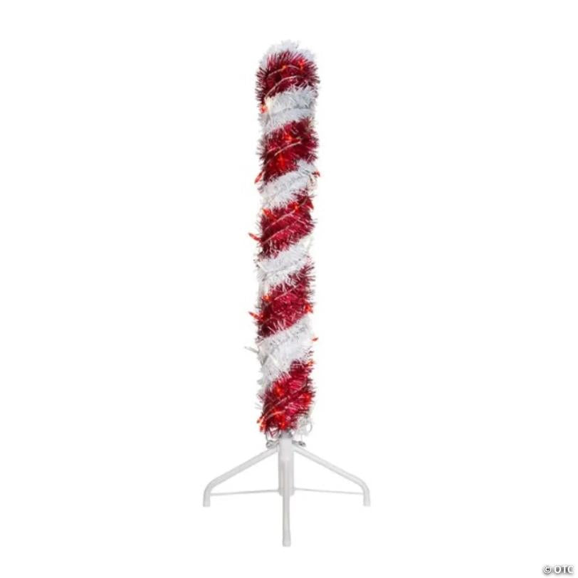 Kurt Adler Tinsel Candy Can Light Up Christmas Plastic Decoration, Red White, 3 Feet