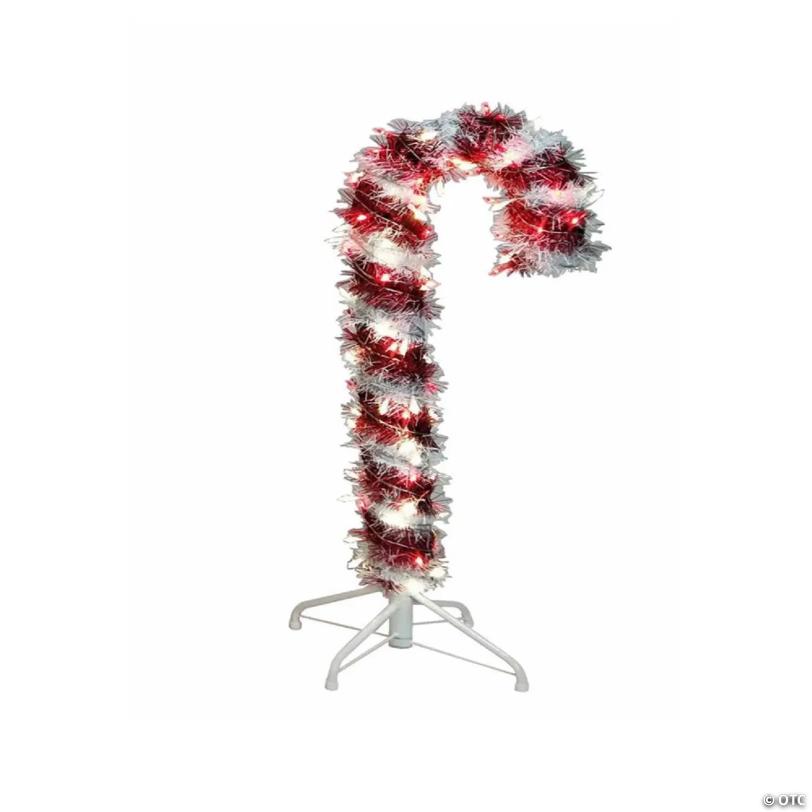 Kurt Adler Tinsel Candy Can Light Up Christmas Plastic Decoration, Red White, 4 Feet