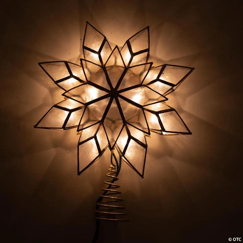 Kurt Adler UL0118_C Capiz Star Christmas Tree Topper w 10 Clear Lights, 8.5 Inches