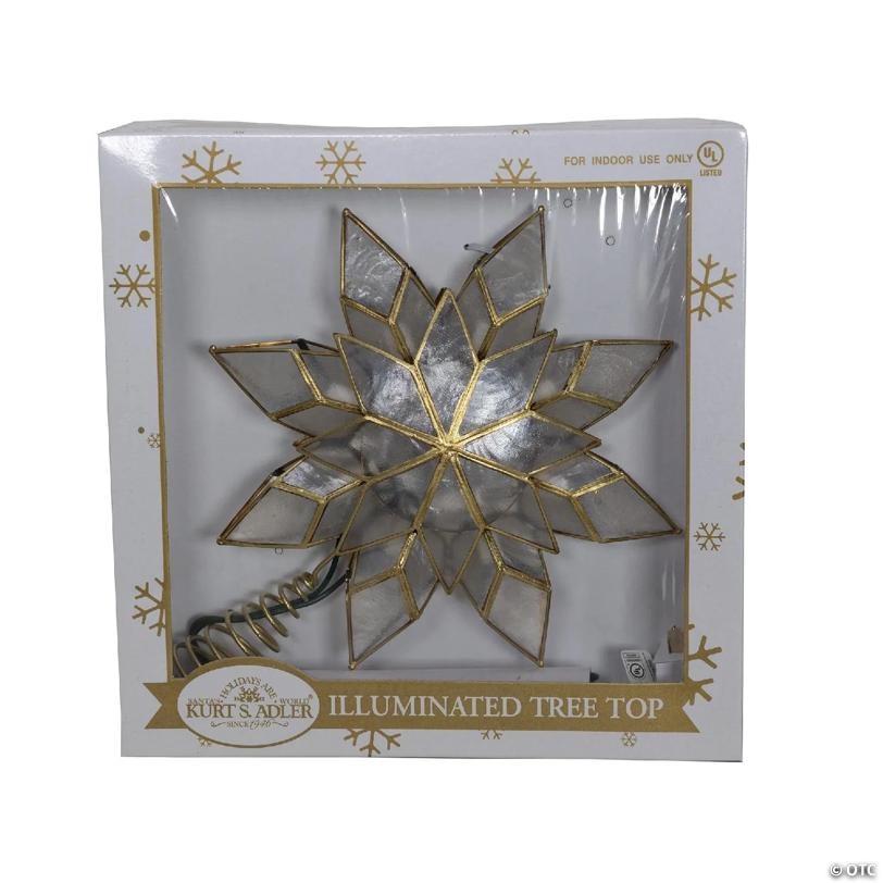 Kurt Adler UL0118_C Capiz Star Christmas Tree Topper w 10 Clear Lights, 8.5 Inches