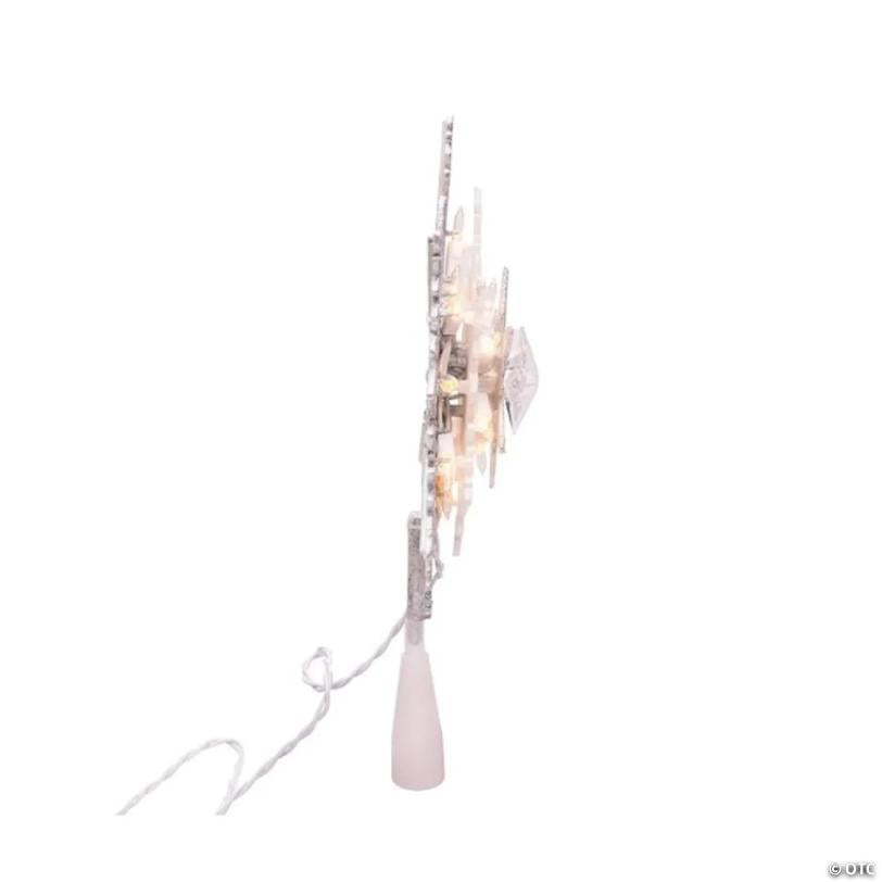 Kurt Adler UL 20-Light Silver and White Glittered Snowflake Christmas Treetop, 13.75in