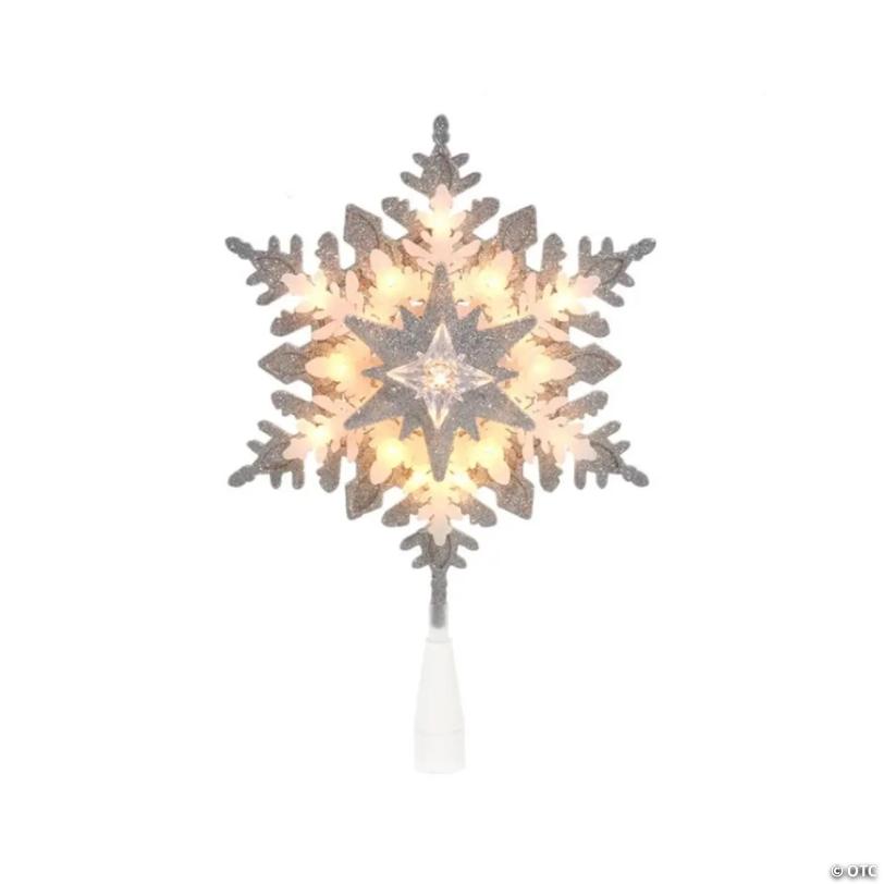 Kurt Adler UL 20-Light Silver and White Glittered Snowflake Christmas Treetop, 13.75in