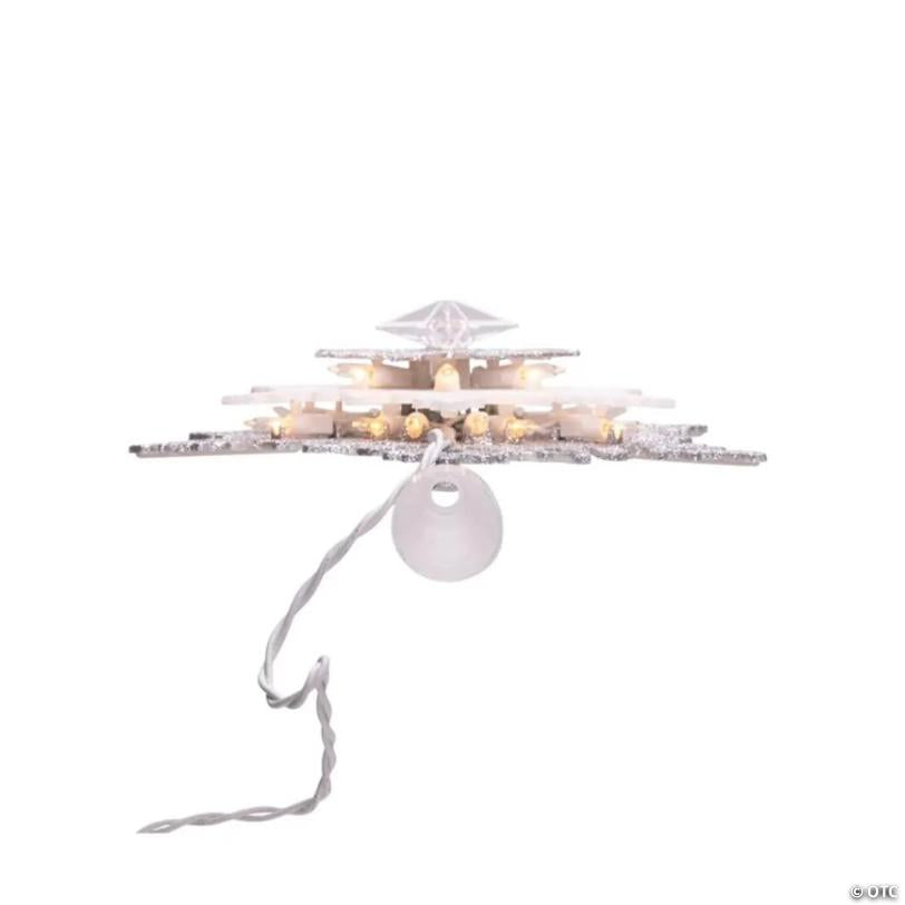Kurt Adler UL 20-Light Silver and White Glittered Snowflake Christmas Treetop, 13.75in