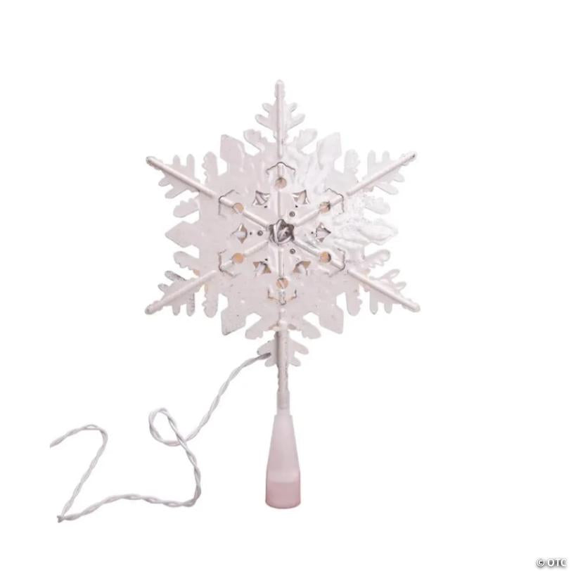 Kurt Adler UL 20-Light Silver and White Glittered Snowflake Christmas Treetop, 13.75in