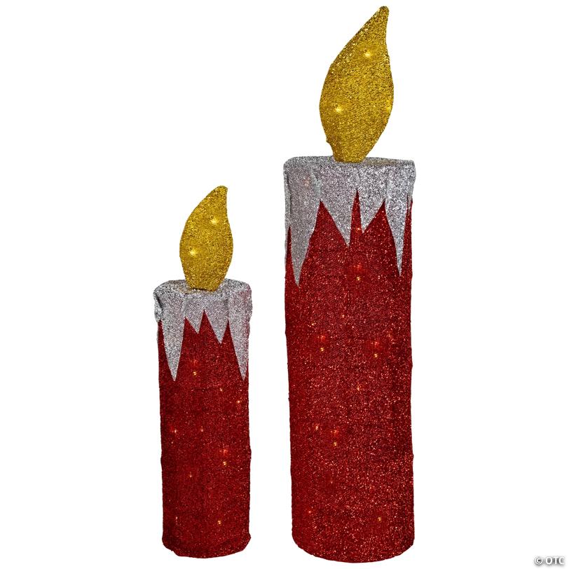 LED Lighted Candles Outdoor Christmas Decorations - 22.75" - Red - Set of 2