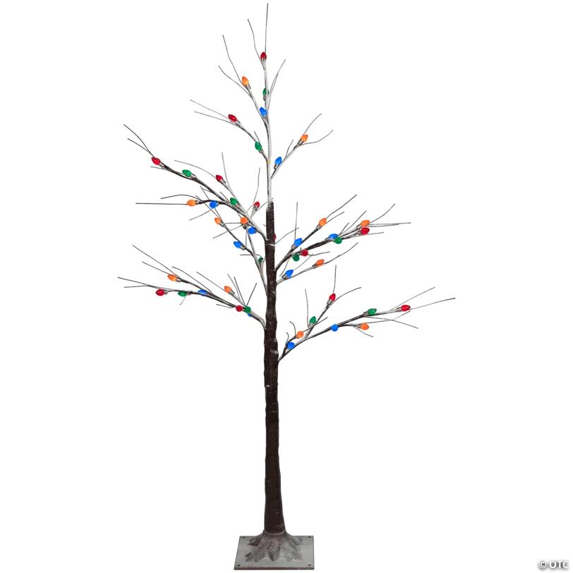 LED Lighted Frosted Christmas Twig Tree - 4' - Brown - Multi-Color lights